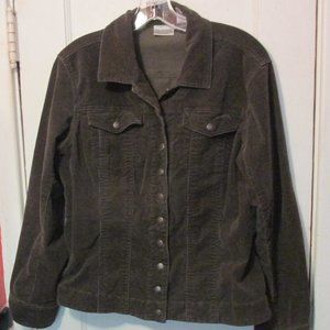 Chicos Size 1 Corduroy Jacket Dark Olive Green Fine Wale